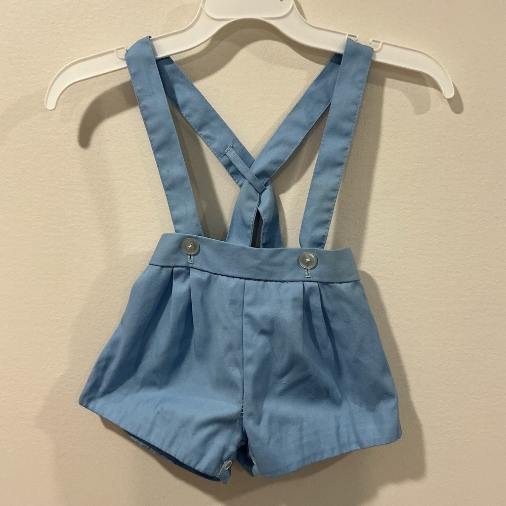 Vintage Boys Size‎ 12M Blue Romper Shortall Jumper Crisscross Back Made In USA